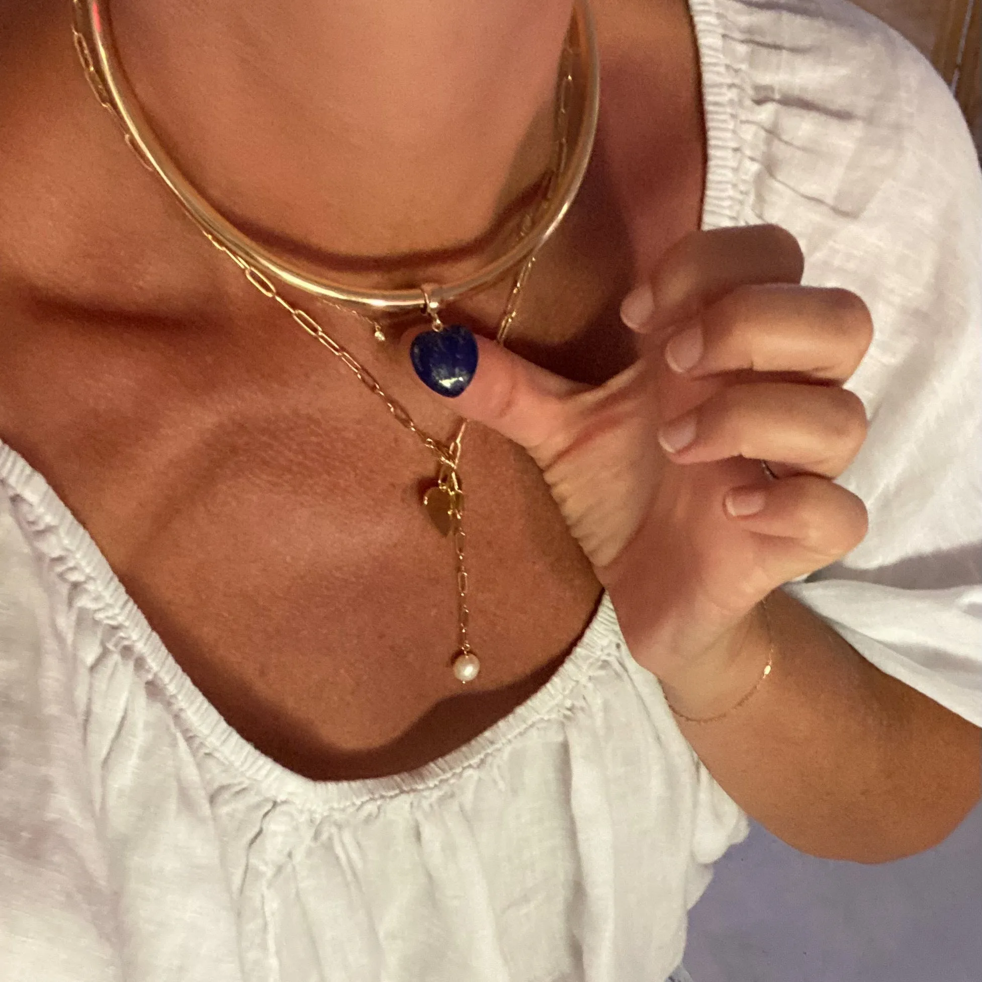 Gemma Lapis Heart Choker Necklace