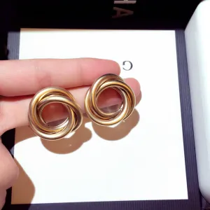 Gold Plated Earrings Small Round Twisted Stud Earrings for Girls