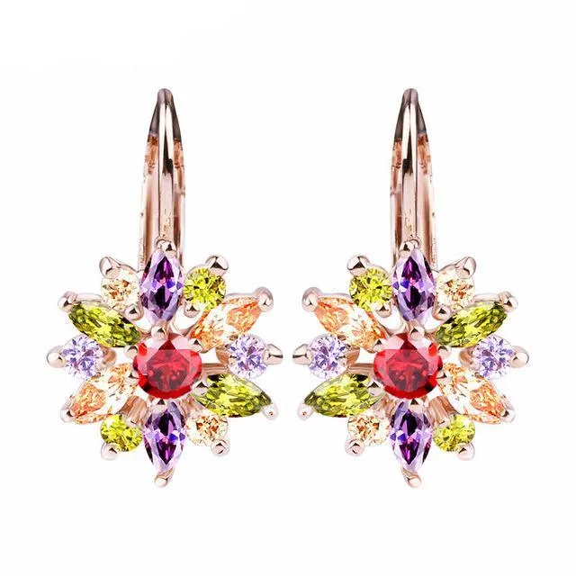 Gold Stud Earrings with Multicolor AAA Zircon