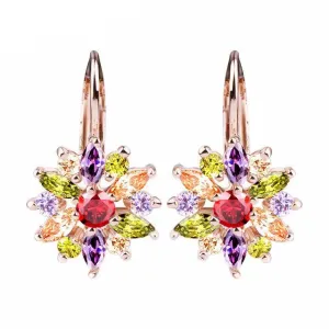 Gold Stud Earrings with Multicolor AAA Zircon