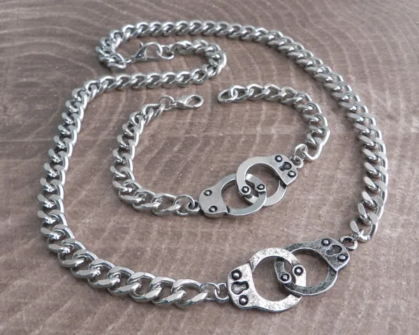 Handcuff Bracelet on Curb Chain