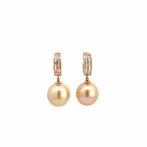 High 18k Rose Gold Tahitian Golden Pearl Dangle Earrings