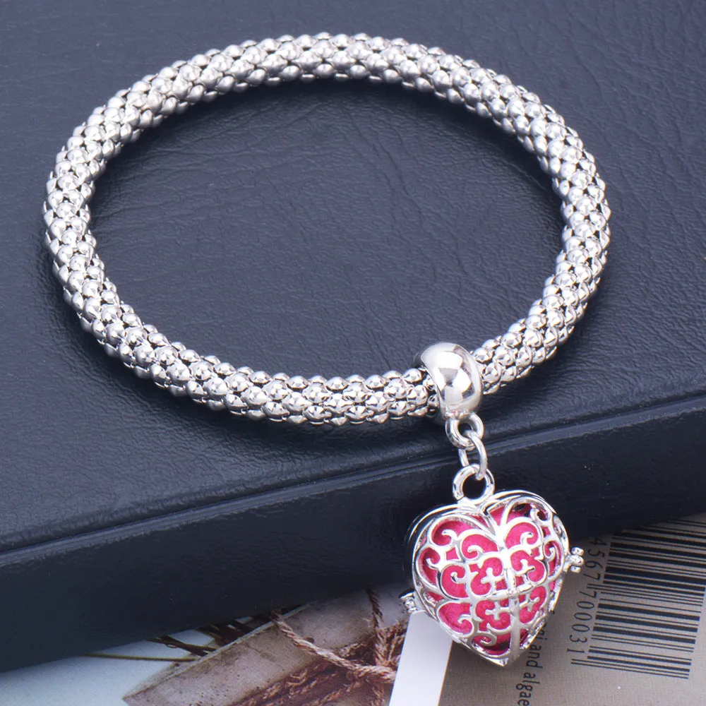 Hollow Tree Of Life Peach Heart Pendant Essential Oil Corn Chain Bracelet Women