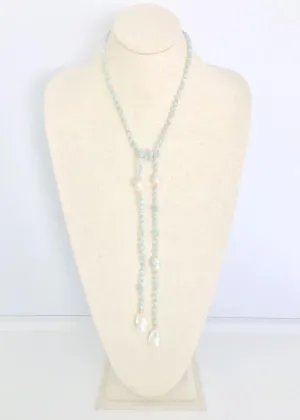 IN 2 DESIGN Alice Lariat Necklace - Aquamarine and White