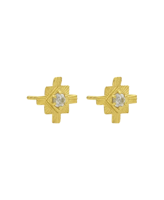 Inka Studs | 22k Gold Plate | White Zircon