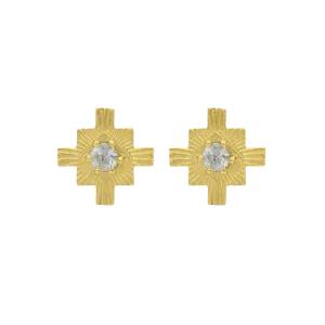 Inka Studs | 22k Gold Plate | White Zircon