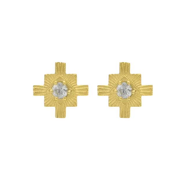 Inka Studs | 22k Gold Plate | White Zircon