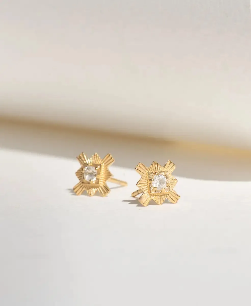 Inka Studs | 22k Gold Plate | White Zircon