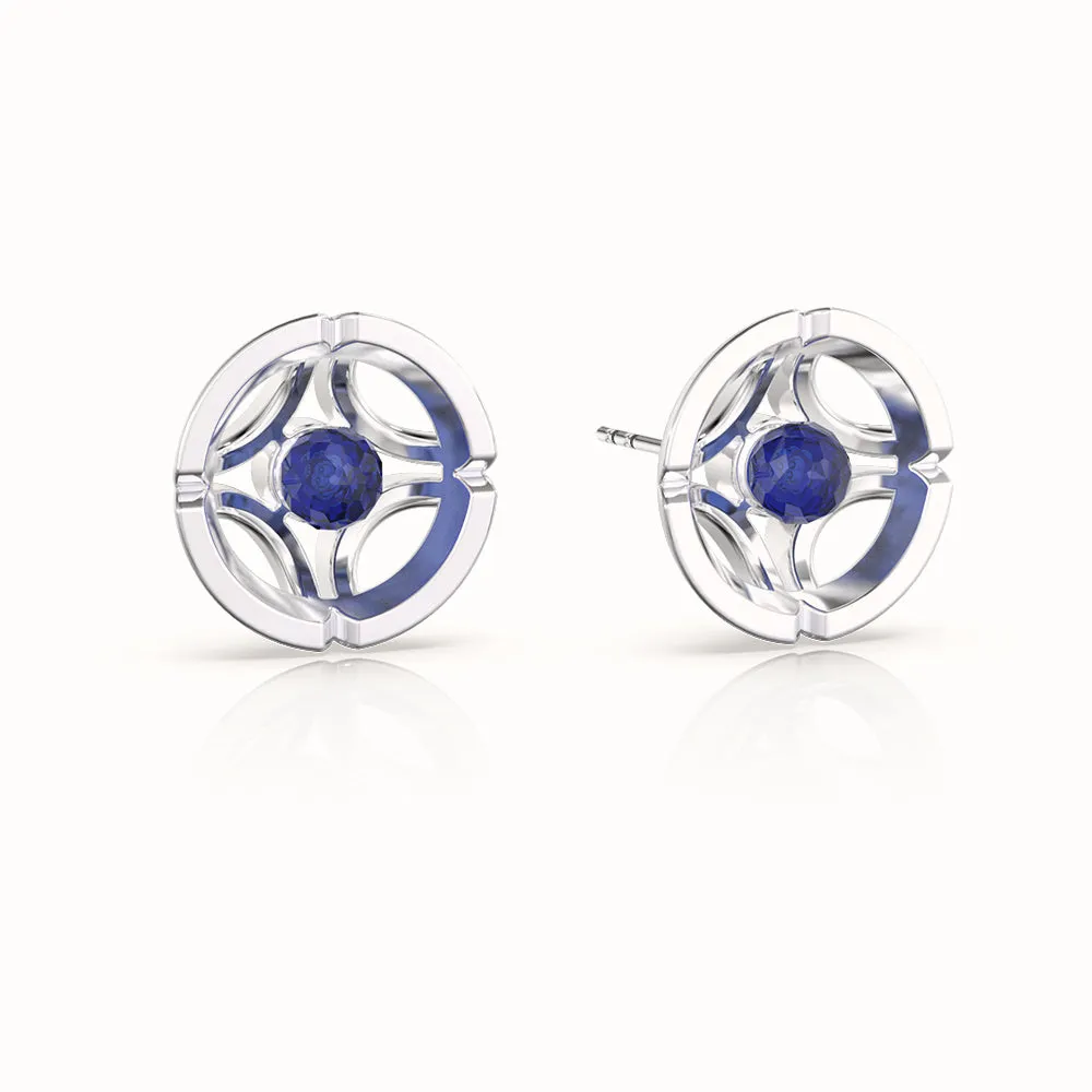 Jalan Besar Large Stud Earrings - Sterling Silver - Sapphire