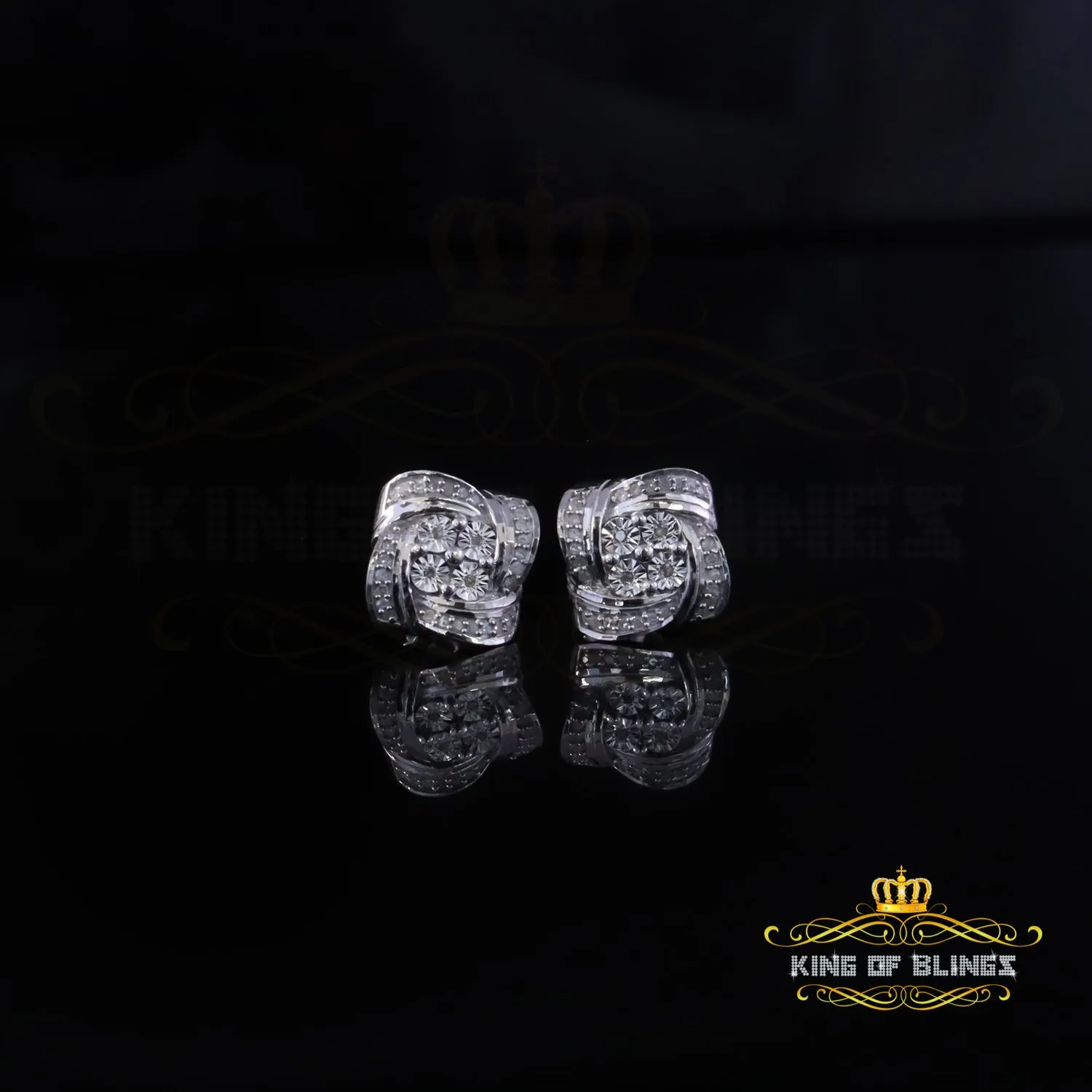 King Of Bling's 0.33ct Diamond 925 Sterling Silver White for Men's & Women Stud SWRILL Earrings