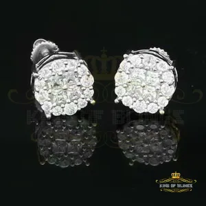 King of Blings- Aretes Para Hombre 925 White Silver 1.68ct Cubic Zirconia Round Women's Earrings