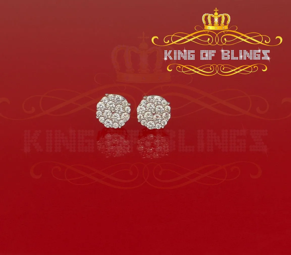 King of Blings- Aretes Para Hombre 925 White Silver 2.96ctCubic Zirconia Round Women's Earrings