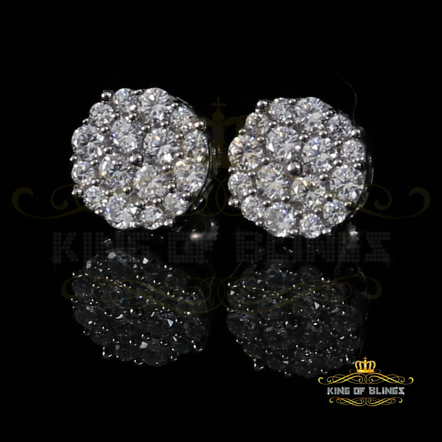 King of Blings- Aretes Para Hombre 925 White Silver 2.96ctCubic Zirconia Round Women's Earrings