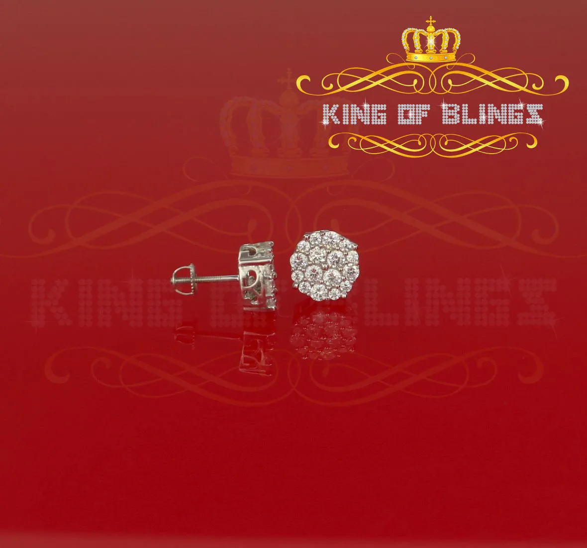 King of Blings- Aretes Para Hombre 925 White Silver 2.96ctCubic Zirconia Round Women's Earrings