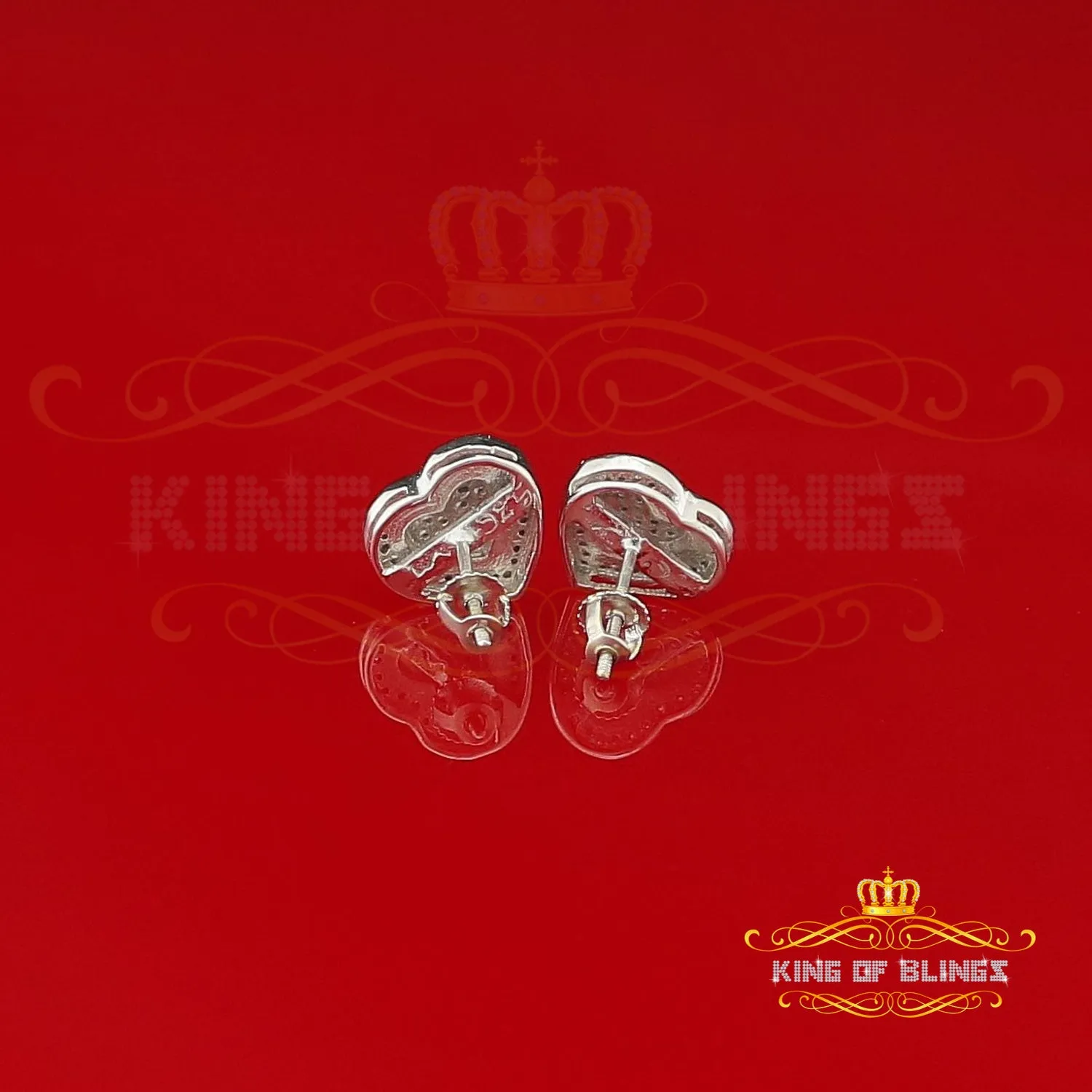 King Of Bling's Aretes Para Hombre Heart 925 White Silver 0.20ct Diamond Women's /Men's Earring