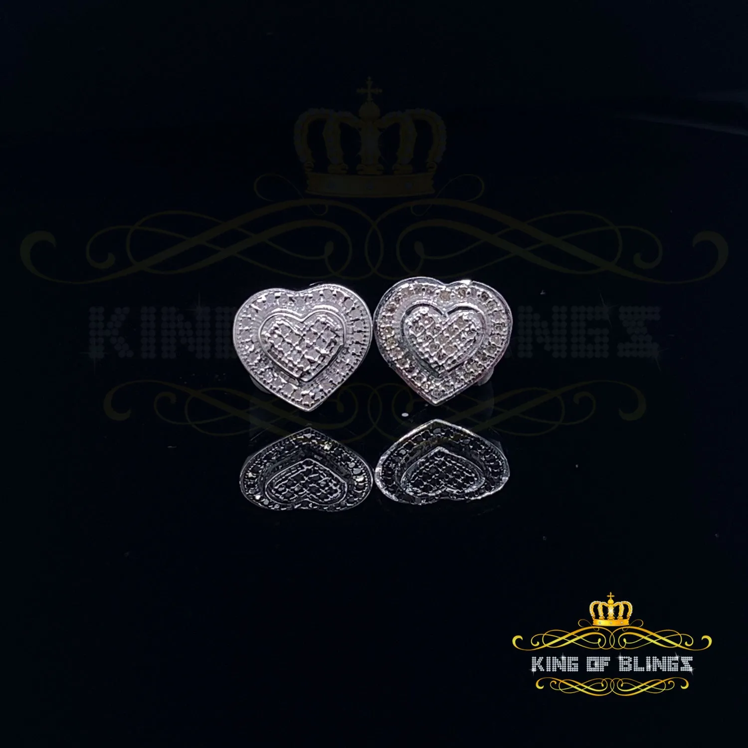 King Of Bling's Aretes Para Hombre Heart 925 White Silver 0.20ct Diamond Women's /Men's Earring