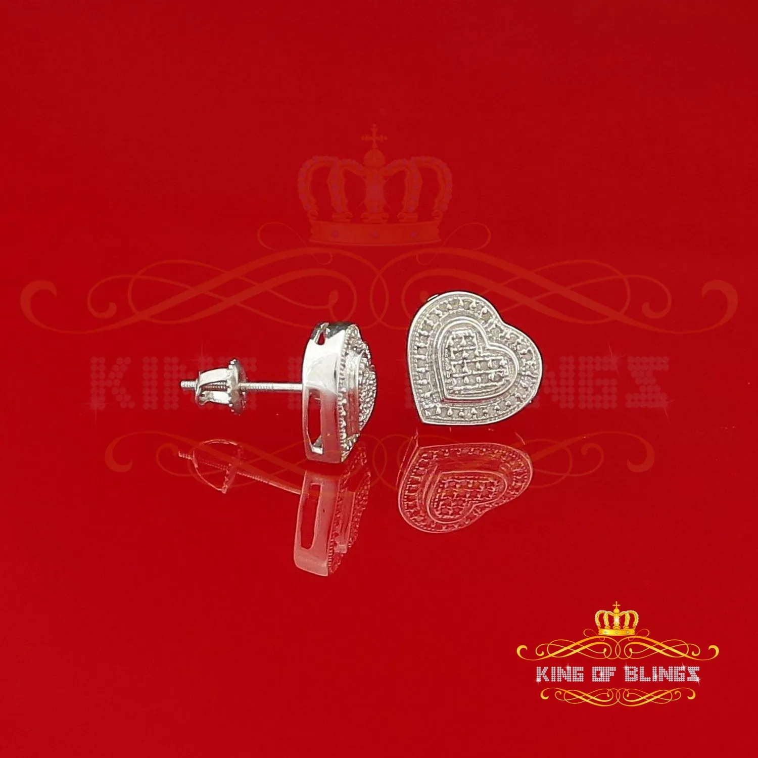 King Of Bling's Aretes Para Hombre Heart 925 White Silver 0.20ct Diamond Women's /Men's Earring