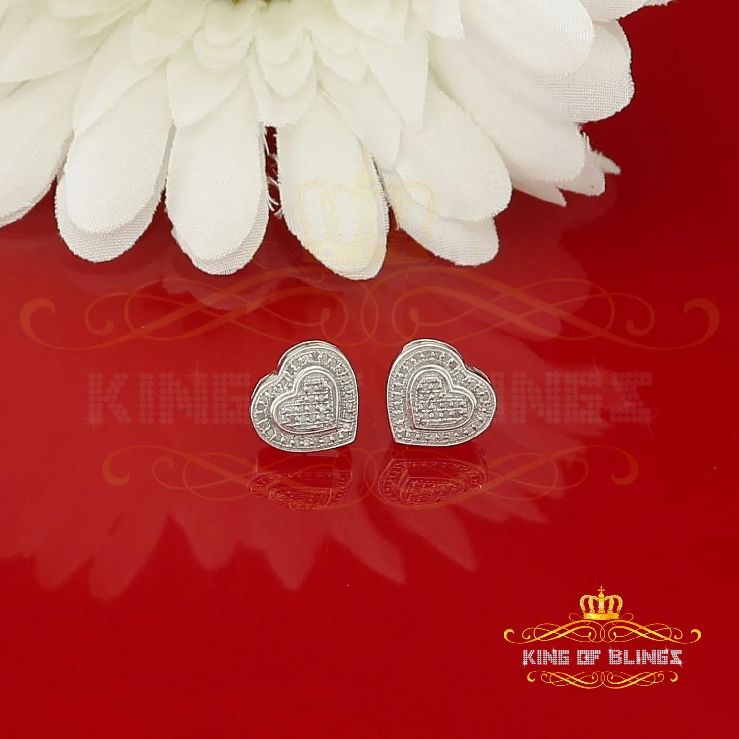 King Of Bling's Aretes Para Hombre Heart 925 White Silver 0.20ct Diamond Women's /Men's Earring