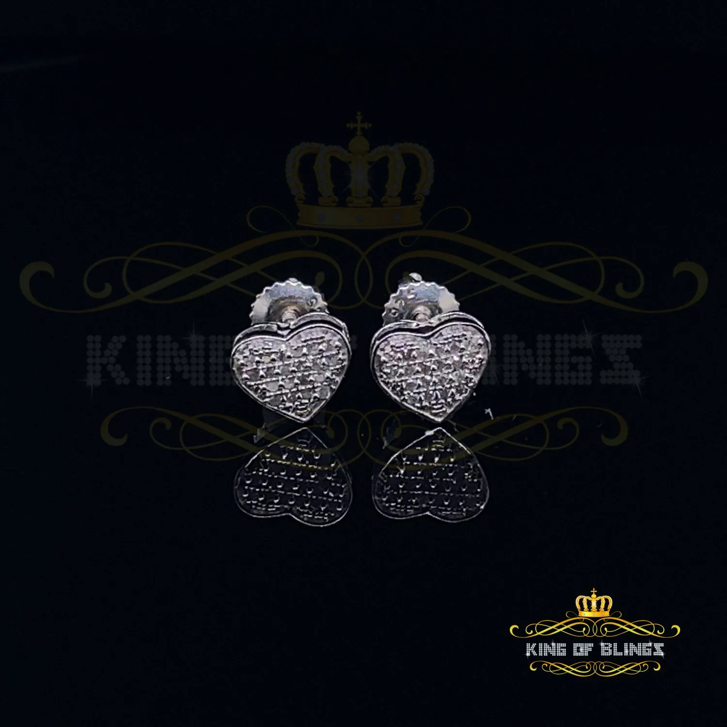 King Of Bling's Aretes Para Hombre Heart 925 White Silver 0.25ct Diamond Men & Women Earrings