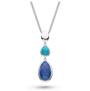 Kit Heath Sterling Silver Rhodium Plated Lapis & Turquoise Colored Magnesite Drop Necklace (SI6837)