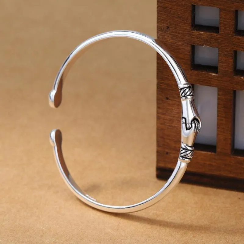 Korean Version of Cintage Sterling Silver Handshake Friendship Opening Personality Bracelet