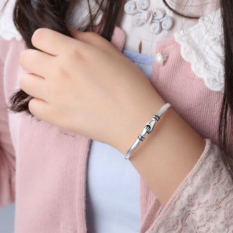 Korean Version of Cintage Sterling Silver Handshake Friendship Opening Personality Bracelet