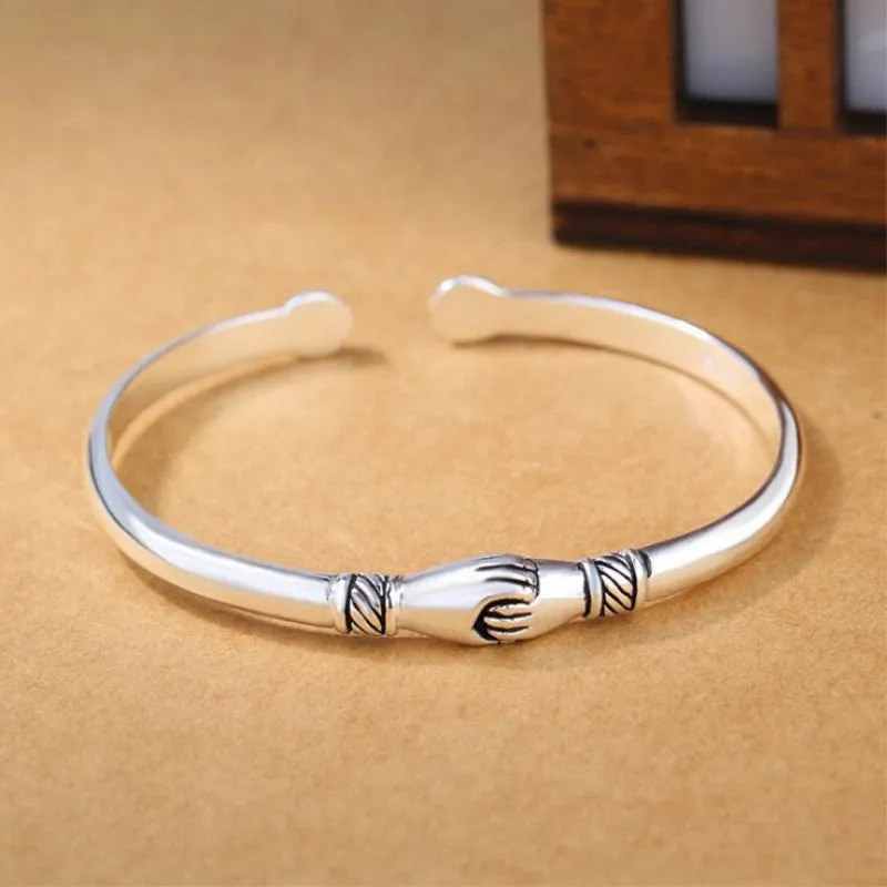 Korean Version of Cintage Sterling Silver Handshake Friendship Opening Personality Bracelet