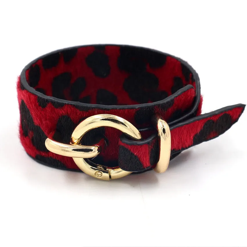 Ladies Leopard Print Leather Wide Bracelet