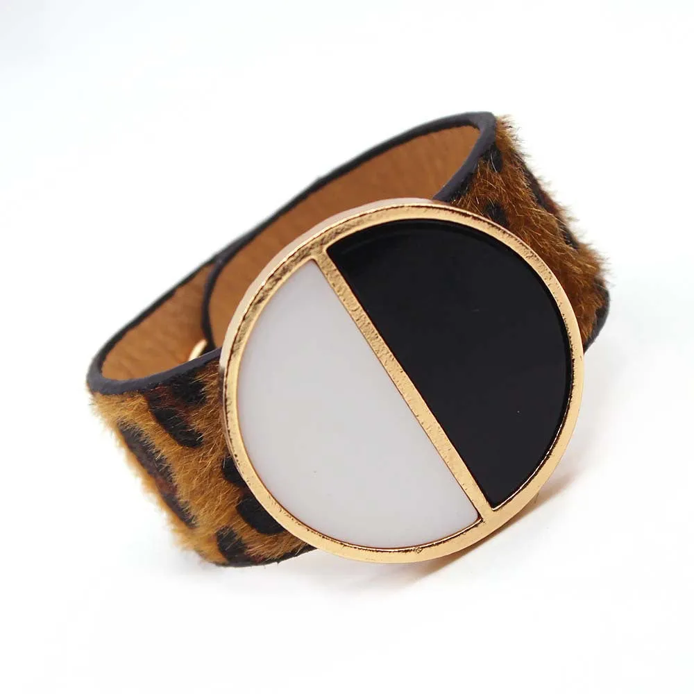 Ladies Leopard Print Leather Wide Bracelet