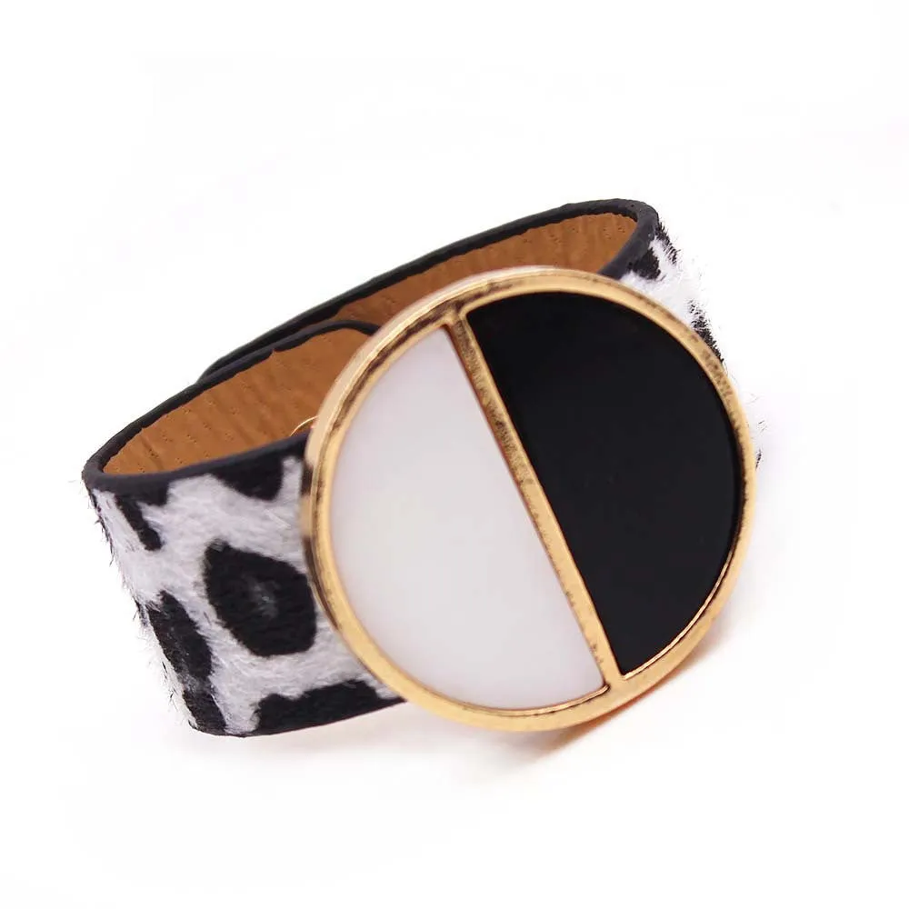 Ladies Leopard Print Leather Wide Bracelet