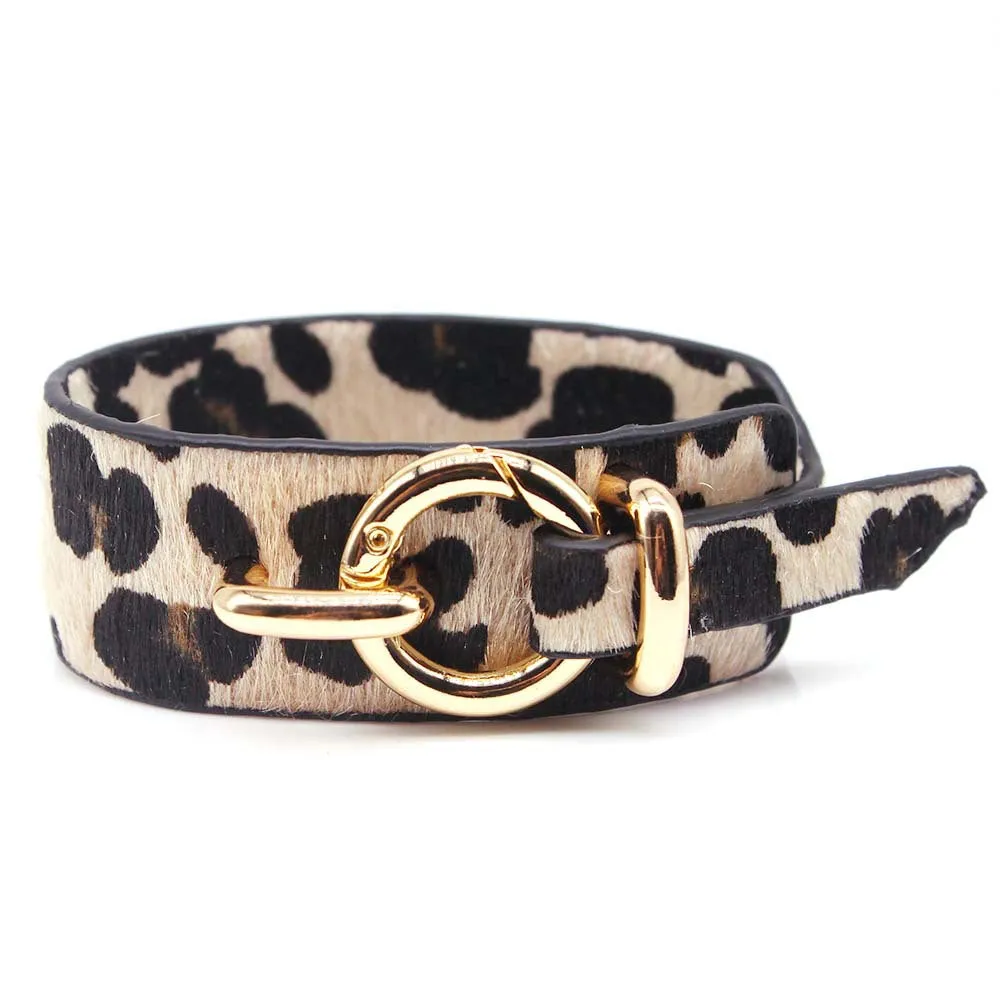 Ladies Leopard Print Leather Wide Bracelet