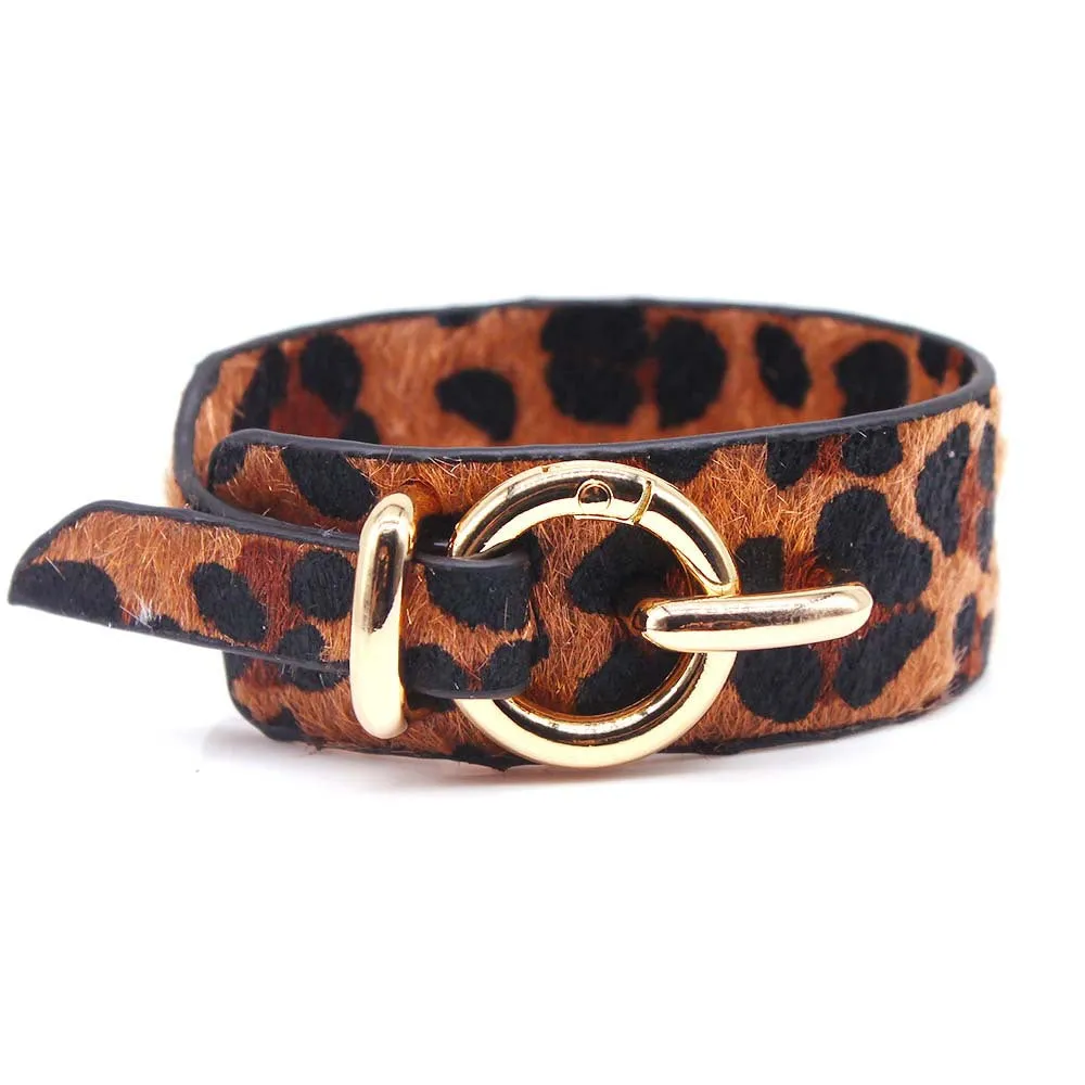 Ladies Leopard Print Leather Wide Bracelet