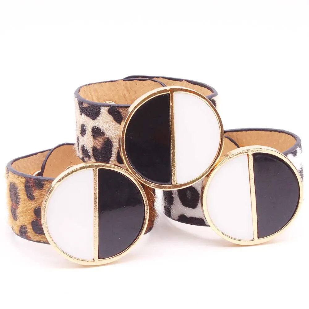 Ladies Leopard Print Leather Wide Bracelet