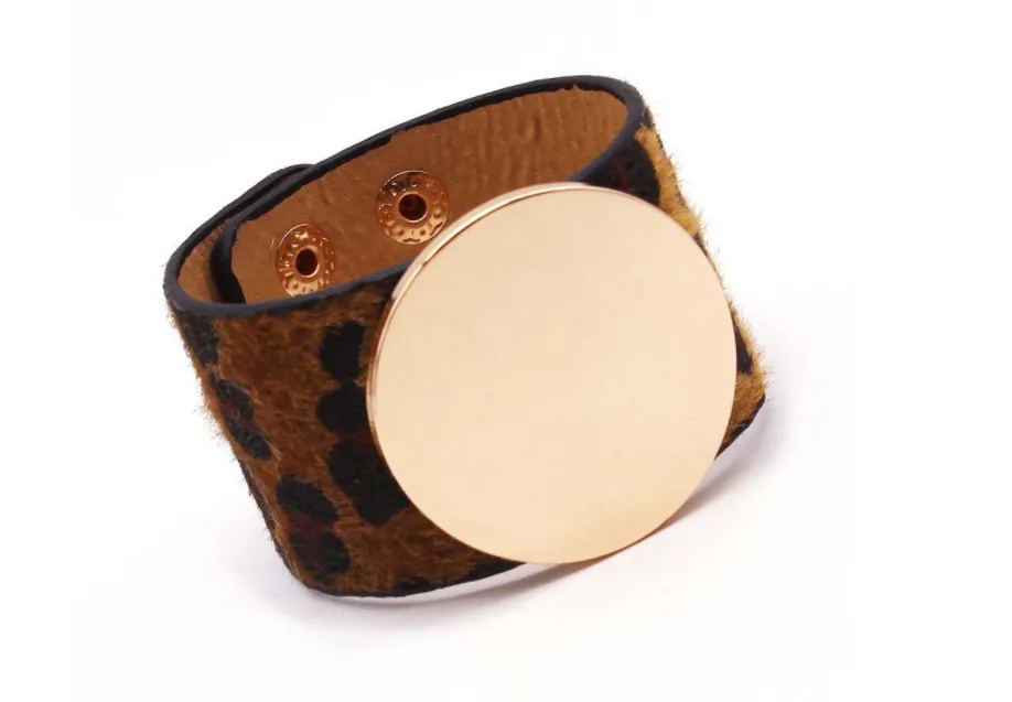 Ladies Leopard Print Leather Wide Bracelet