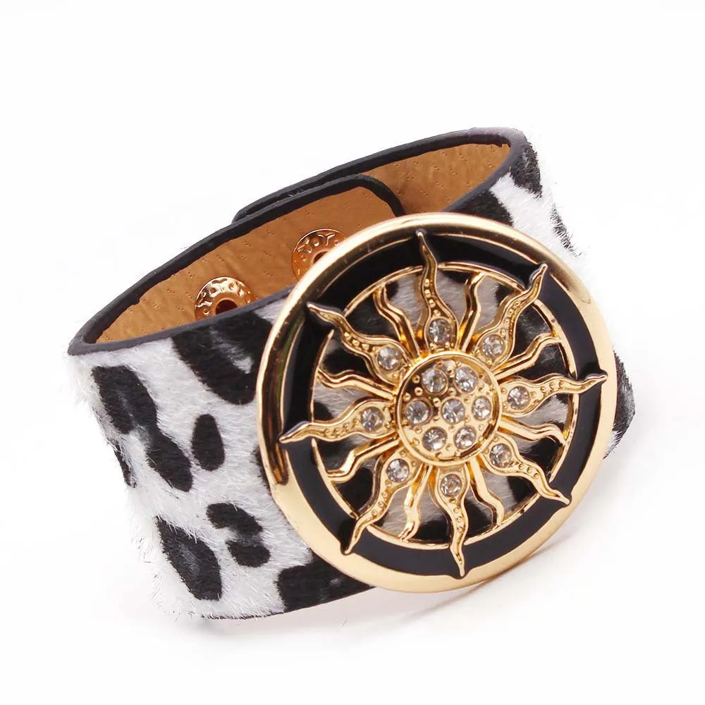 Ladies Leopard Print Leather Wide Bracelet