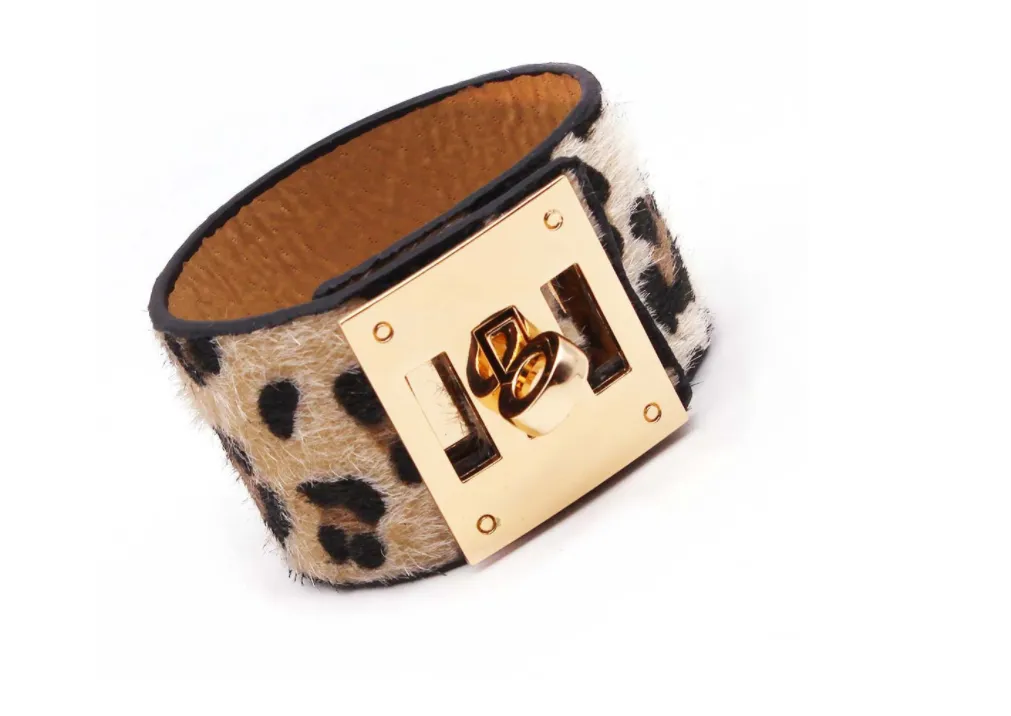 Ladies Leopard Print Leather Wide Bracelet