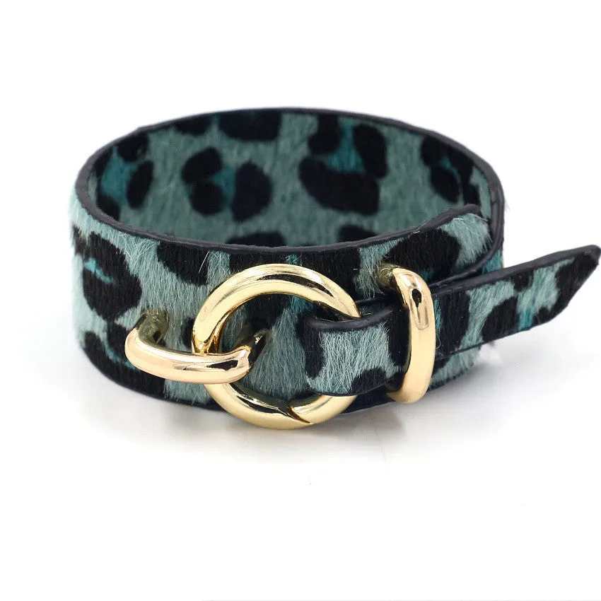 Ladies Leopard Print Leather Wide Bracelet