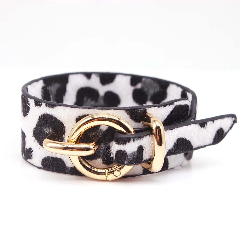 Ladies Leopard Print Leather Wide Bracelet