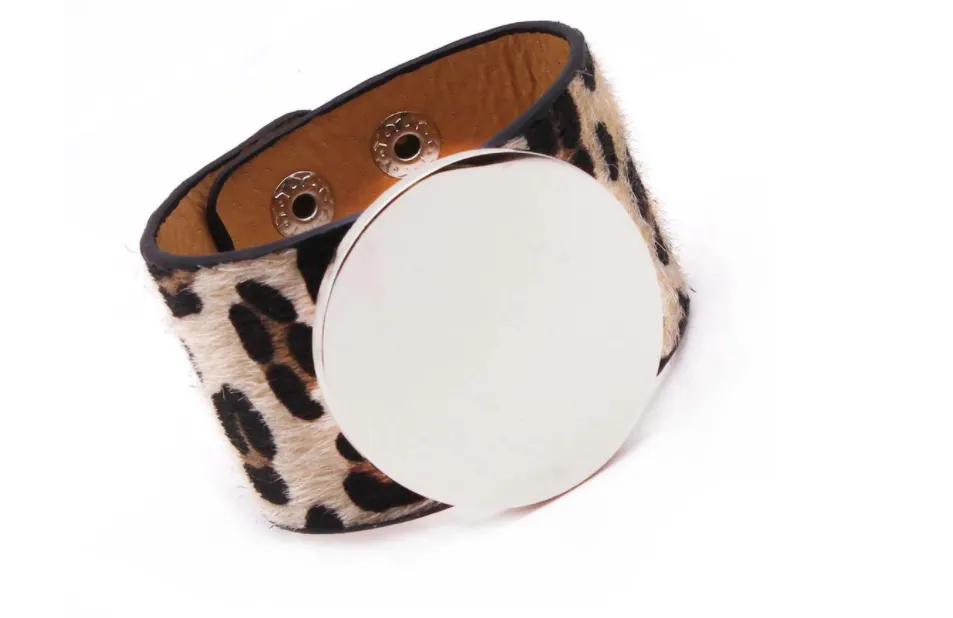 Ladies Leopard Print Leather Wide Bracelet