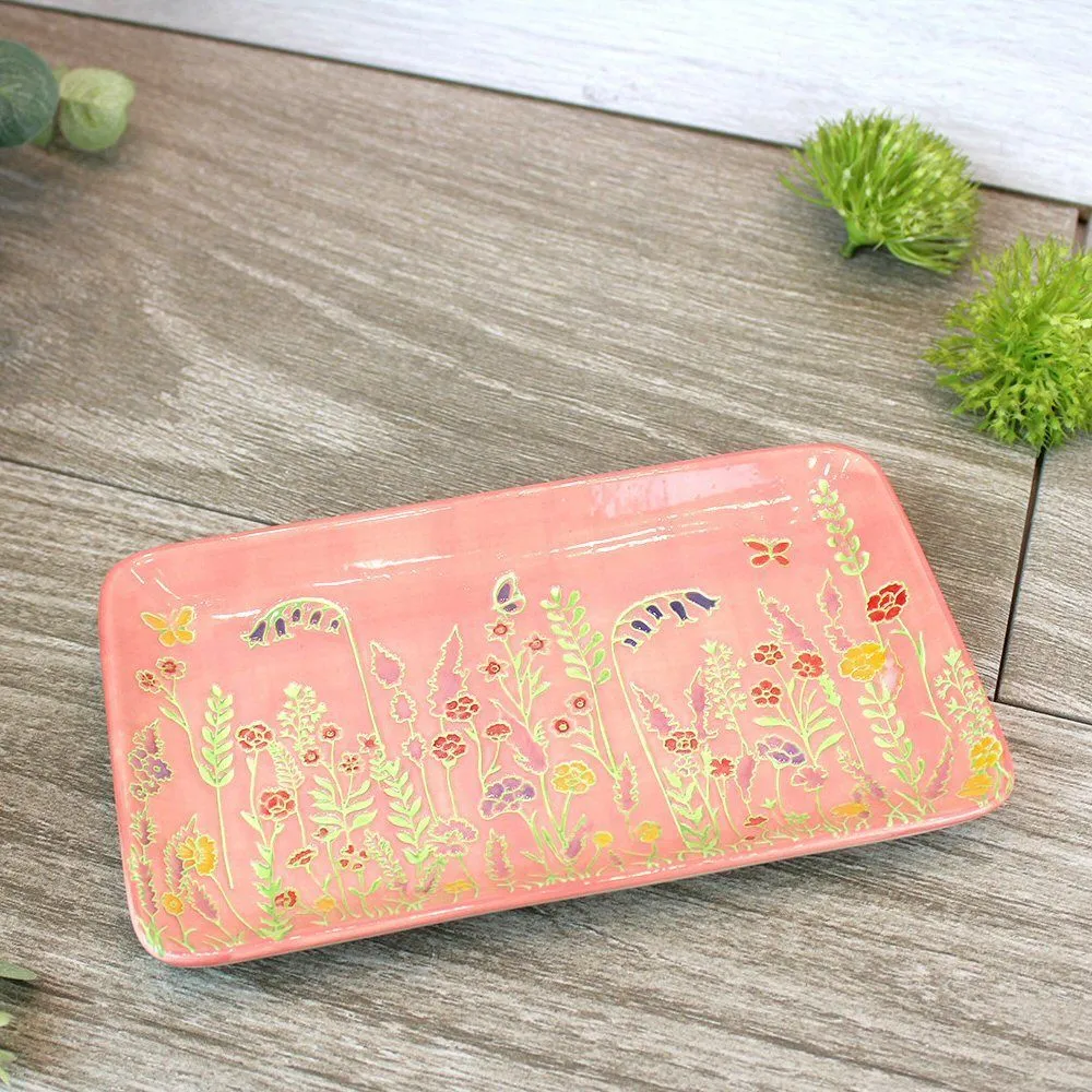 Langs 20.5cm Coral Ceramic Wild Flower Tray