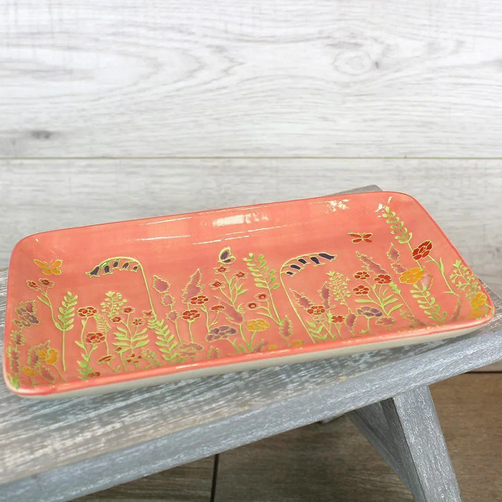 Langs 20.5cm Coral Ceramic Wild Flower Tray