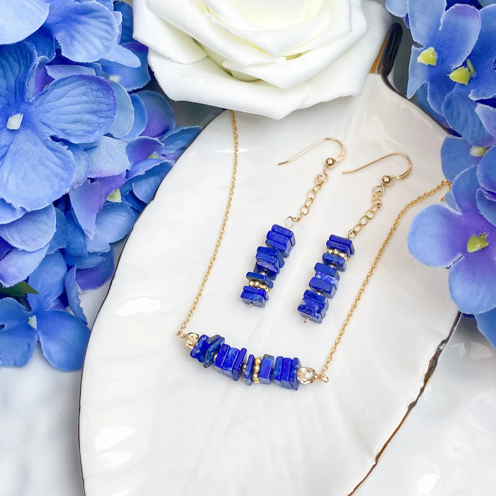 Lapis Gems Bar Style Necklace or Earrings