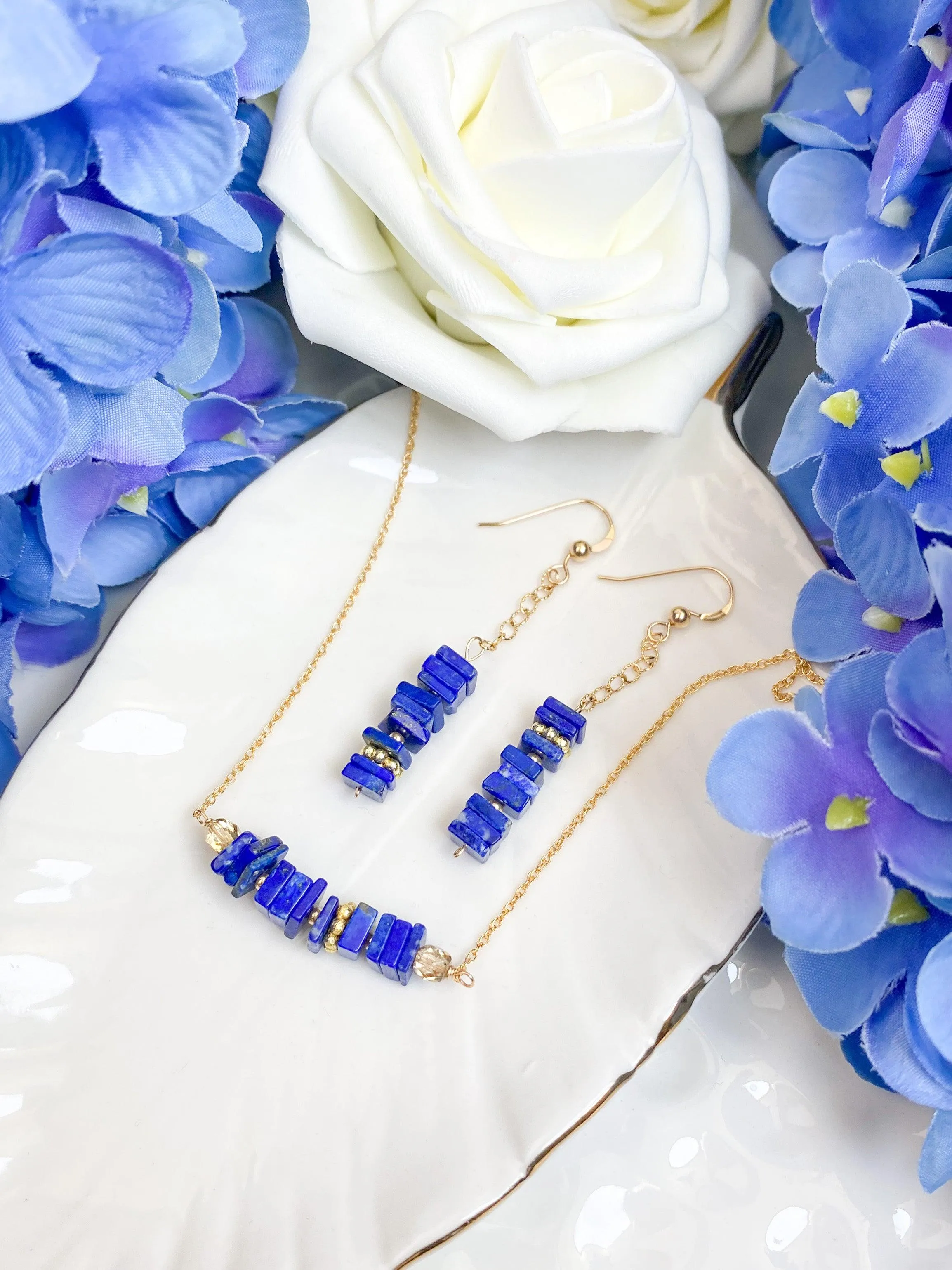 Lapis Gems Bar Style Necklace or Earrings