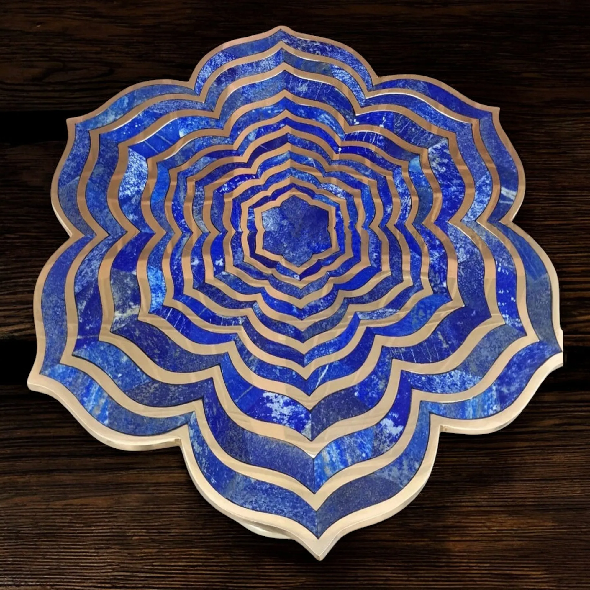 Lapis Lazuli Flower Accent Table In Brass