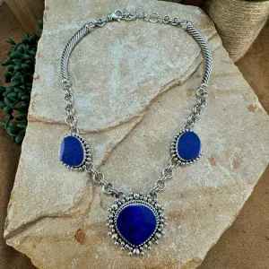 Lapis Sterling Silver Lariat Necklace by Artie Yellowhorse