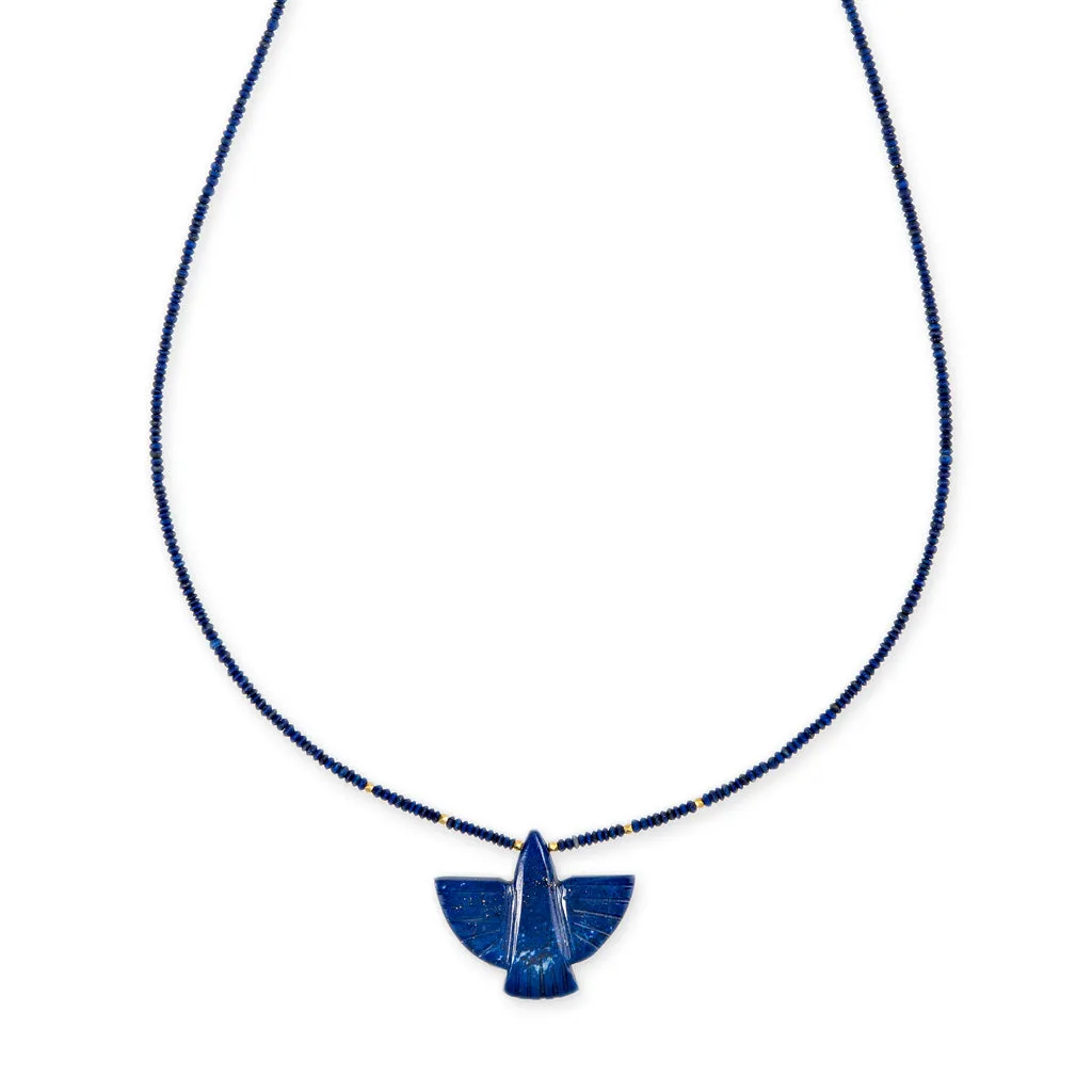 LAPIS THUNDERBIRD   GOLD AND LAPIS BEADED TOGGLE NECKLACE