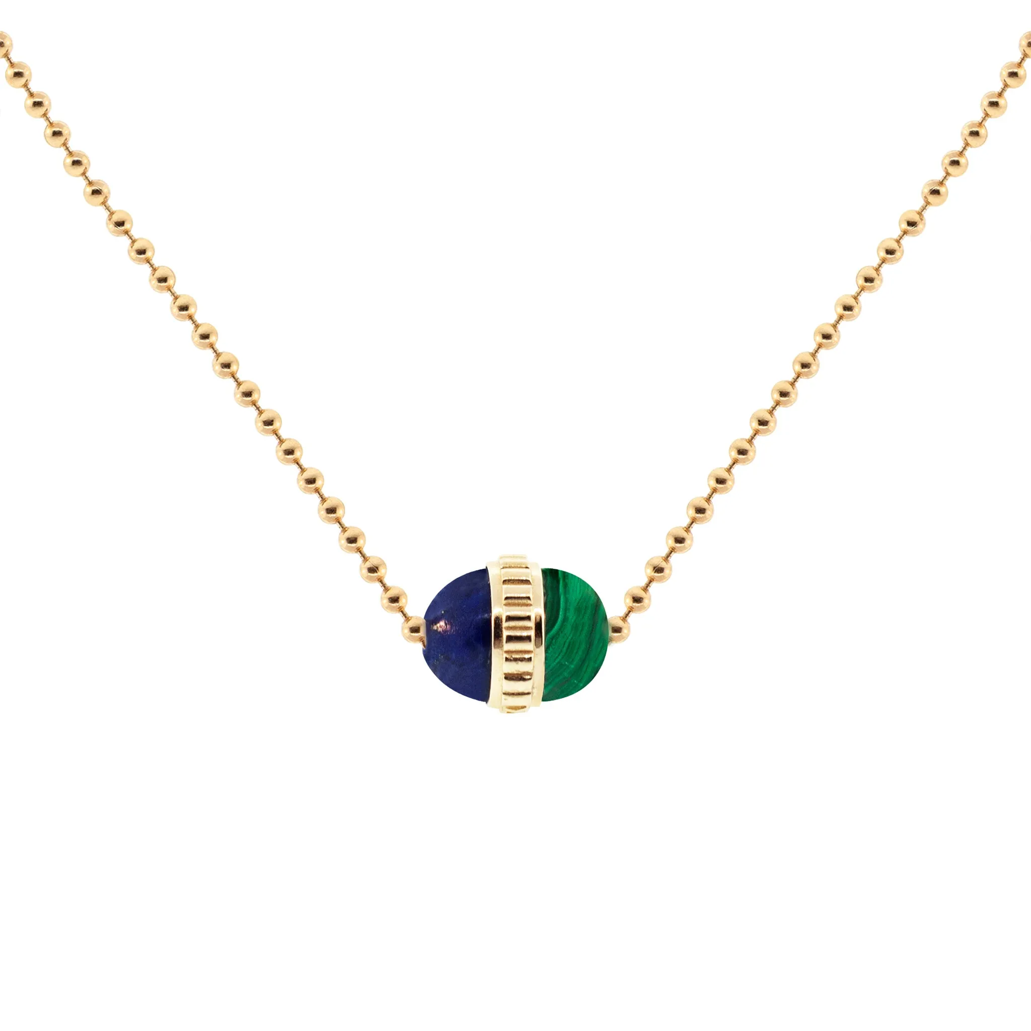 Lapis/Malachite Pendant On A Gold Ball Chain Necklace