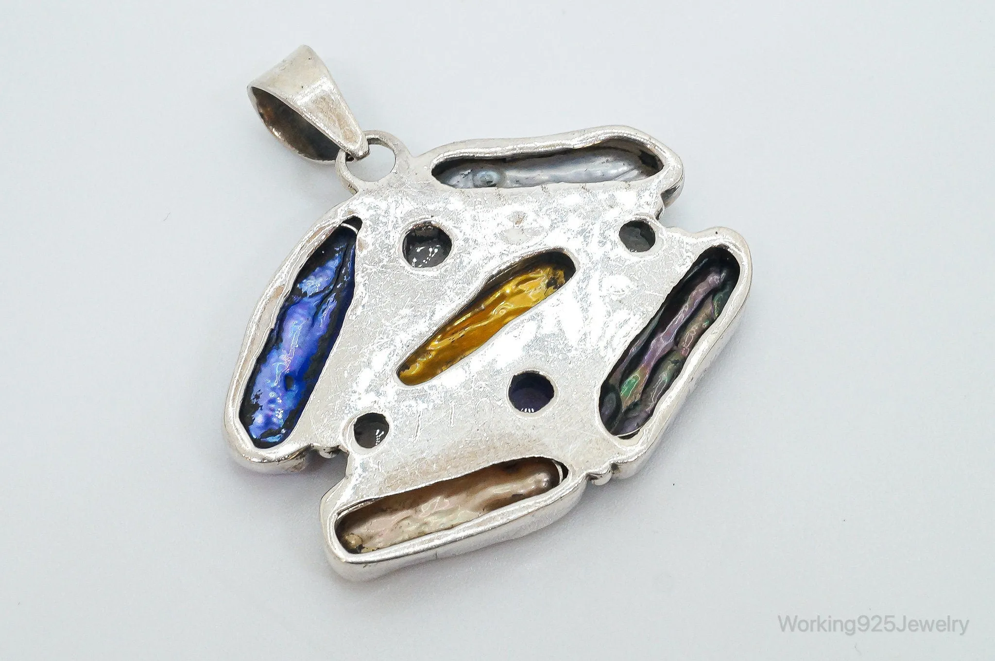 Large Multi Gem Modernist Sterling Silver Necklace Pendant