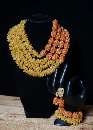 Latest Design Gold and Red African Nigerian Wedding Beads Design Party Jewellery Set