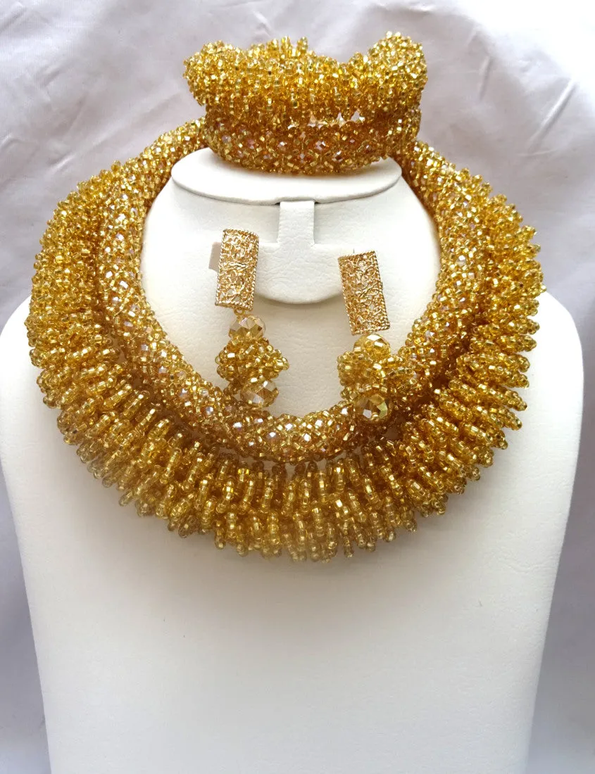 Latest Gold African Nigerian Wedding Beads Design Jewellery Set